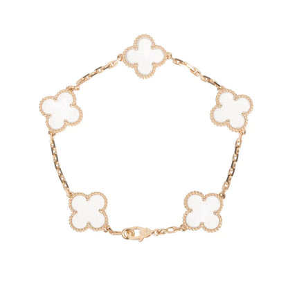 [Angela Jewellery]CLOVER 5 MOTIF ROCK CRYSTAL PINK GOLD BRACELET