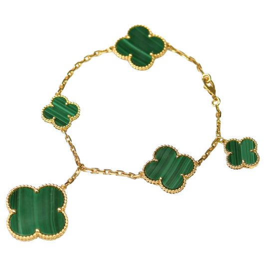 [Angela Jewellery]MAGIC CLOVER MALACHITE GOLD BRACELET 5 MOTIFS