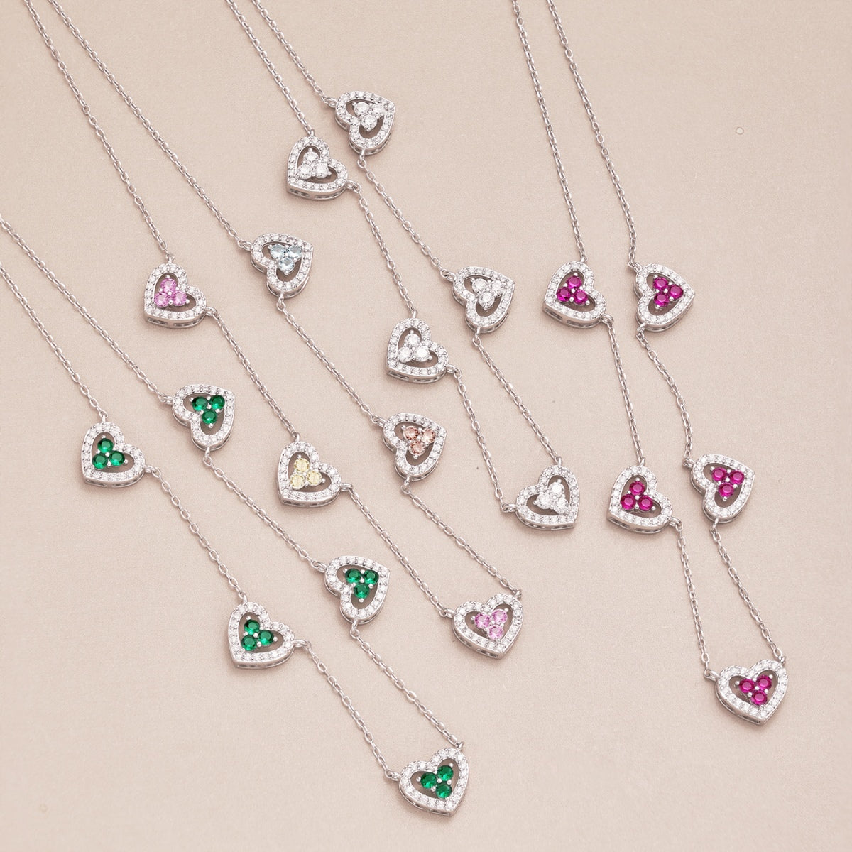Angela Jewelry]Sparkling Five Heart Necklace