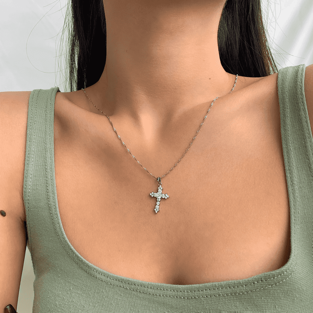 Angela Jewelry]Delicate Cross Shape Necklace