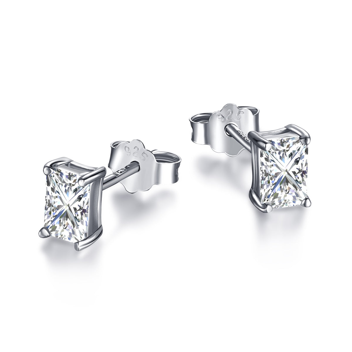 Angela Jewelry]Stylish Shiny Rectangular Center Stone Stud Earrings