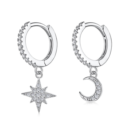 Angela Jewelry]Star and Moon Asymmetric Earrings