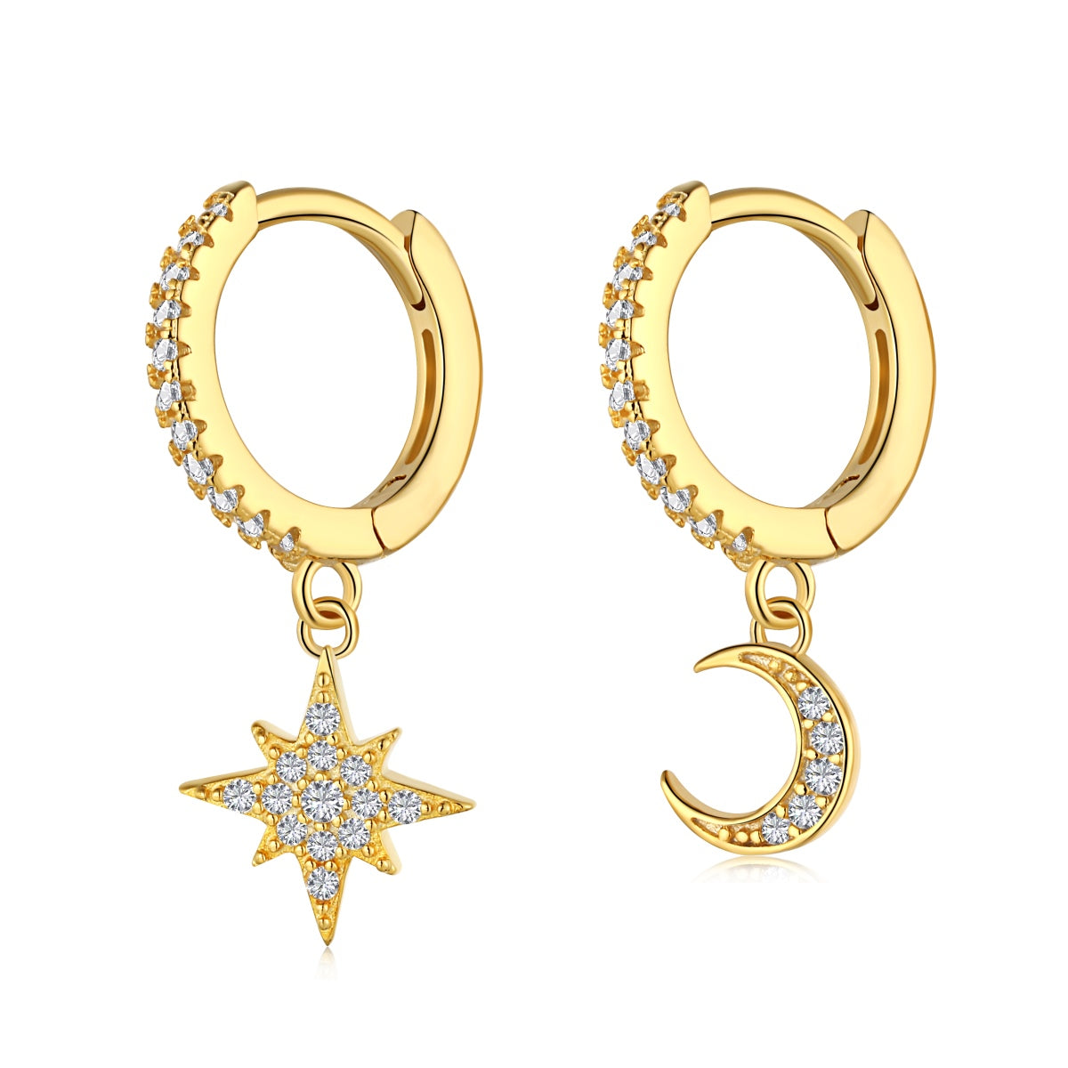 Angela Jewelry]Star and Moon Asymmetric Earrings