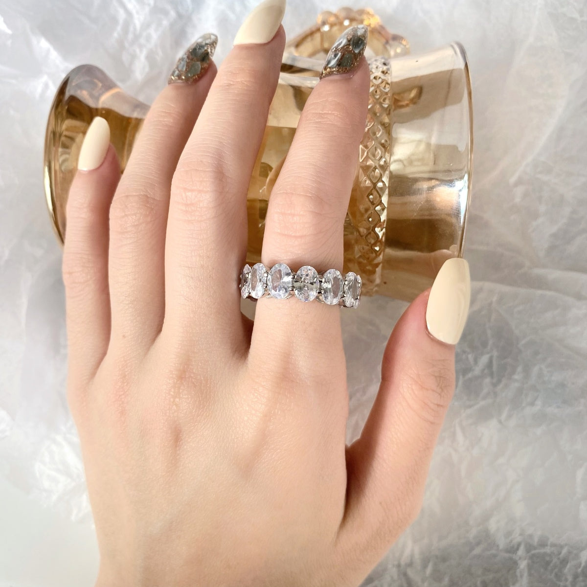 Angela Jewelry]Dainty Elongated Cushion Cut Tennis Ring