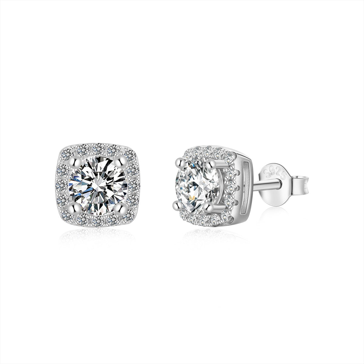 Angela Jewelry]Classic Round Center Stone Stud Earrings