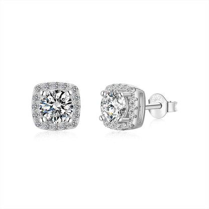 Angela Jewelry]Classic Round Center Stone Stud Earrings