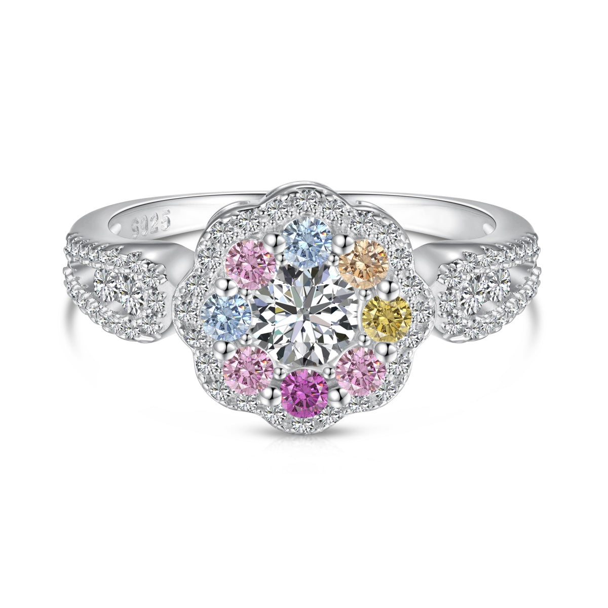 Angela Jewelry]Delicate Colorful Round Cut Flower Shape Wedding Ring