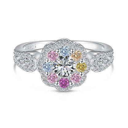 Angela Jewelry]Delicate Colorful Round Cut Flower Shape Wedding Ring