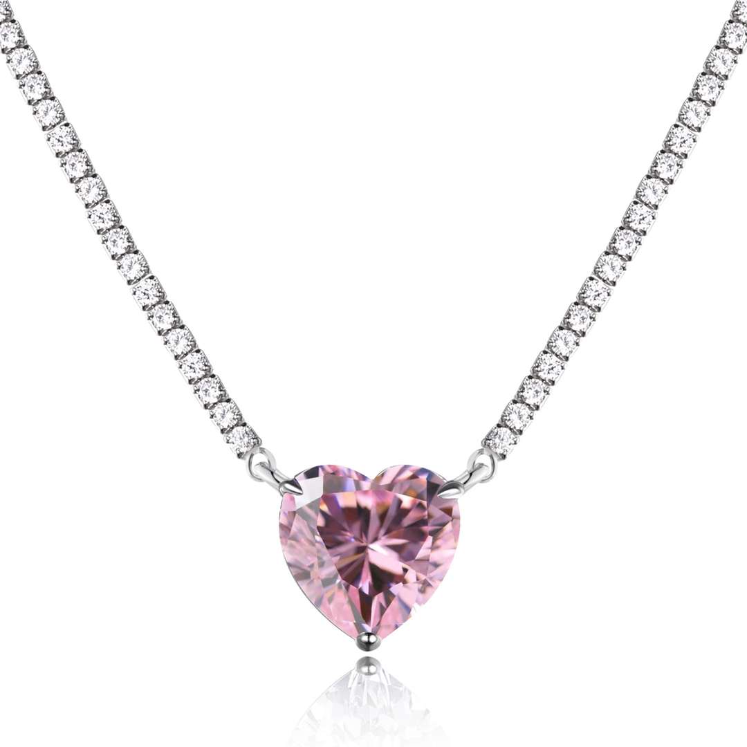 Angela Jewelry]8.0 Carat Versatile Colorful Sweet Heart-Shaped Tennis Necklace