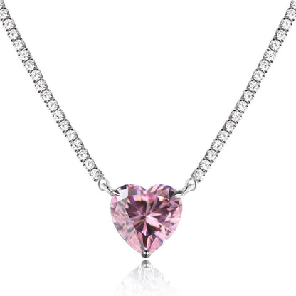 Angela Jewelry]8.0 Carat Versatile Colorful Sweet Heart-Shaped Tennis Necklace