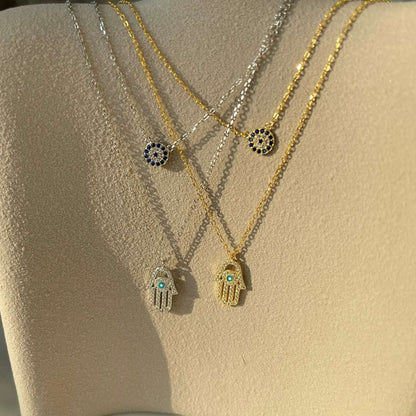 Angela Jewelry]Demon Eye Hamsa Palm Necklace