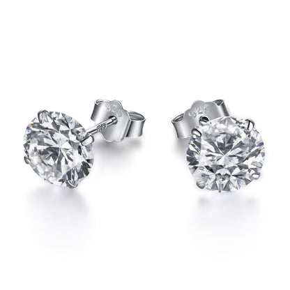 Angela Jewelry]Stylish Shiny Round Center Stone Stud Earrings