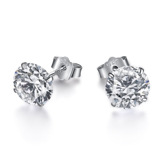 Angela Jewelry]Stylish Shiny Round Center Stone Stud Earrings