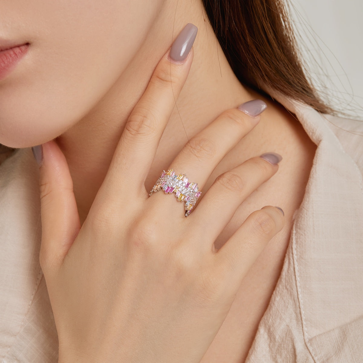 Angela Jewelry]Luxurious Colorful Radiant Cut Daily Ring