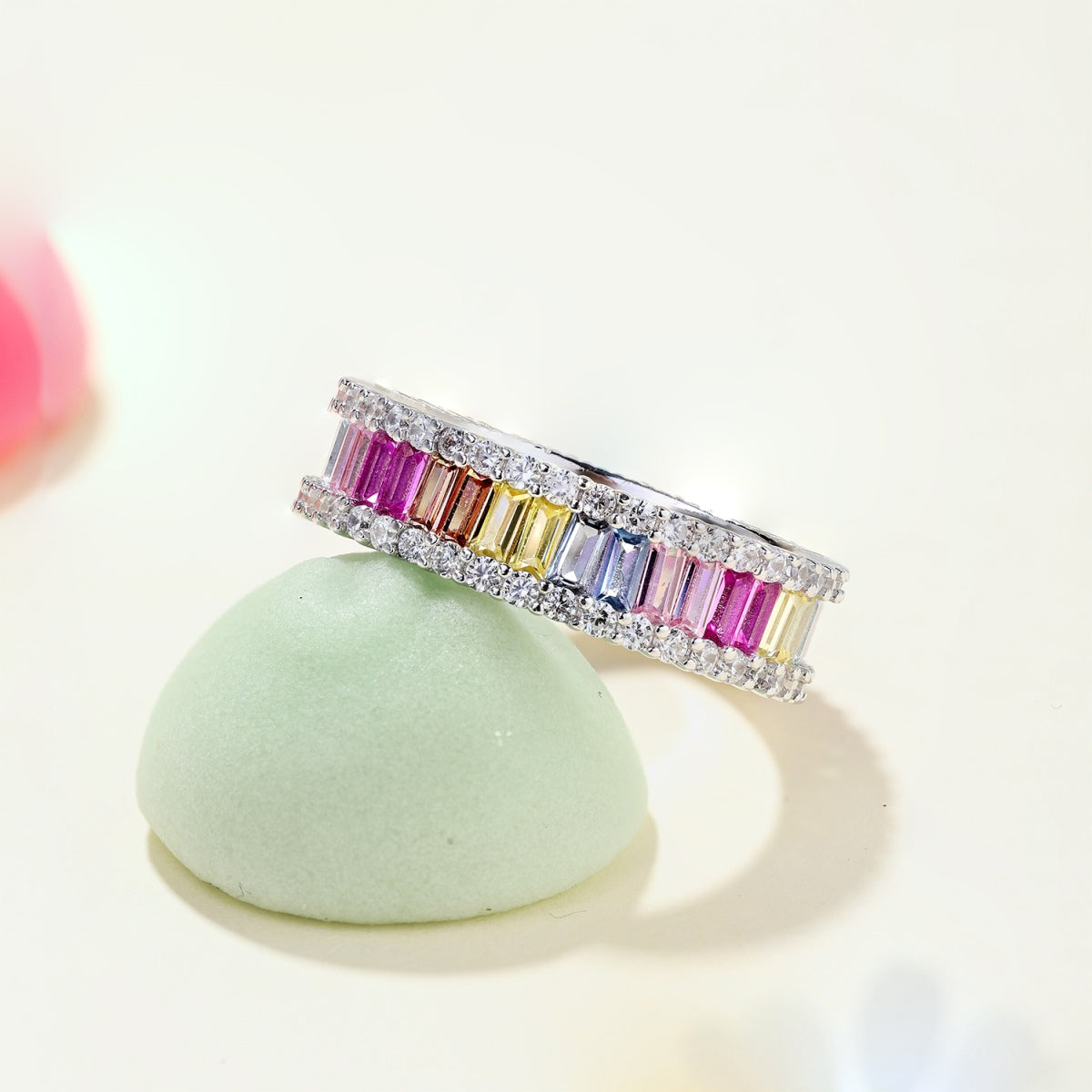 Angela Jewelry]Dainty Kaleidoscopic Emerald Cut Daily Ring