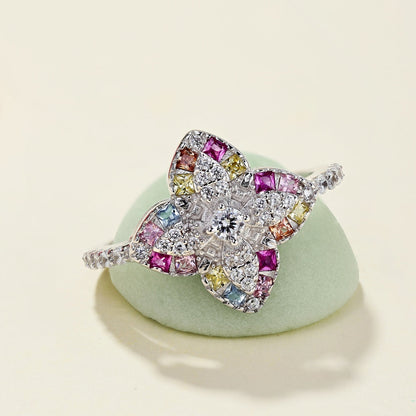 Angela Jewelry]Luxurious Colorful Flower Shape Banquet Ring