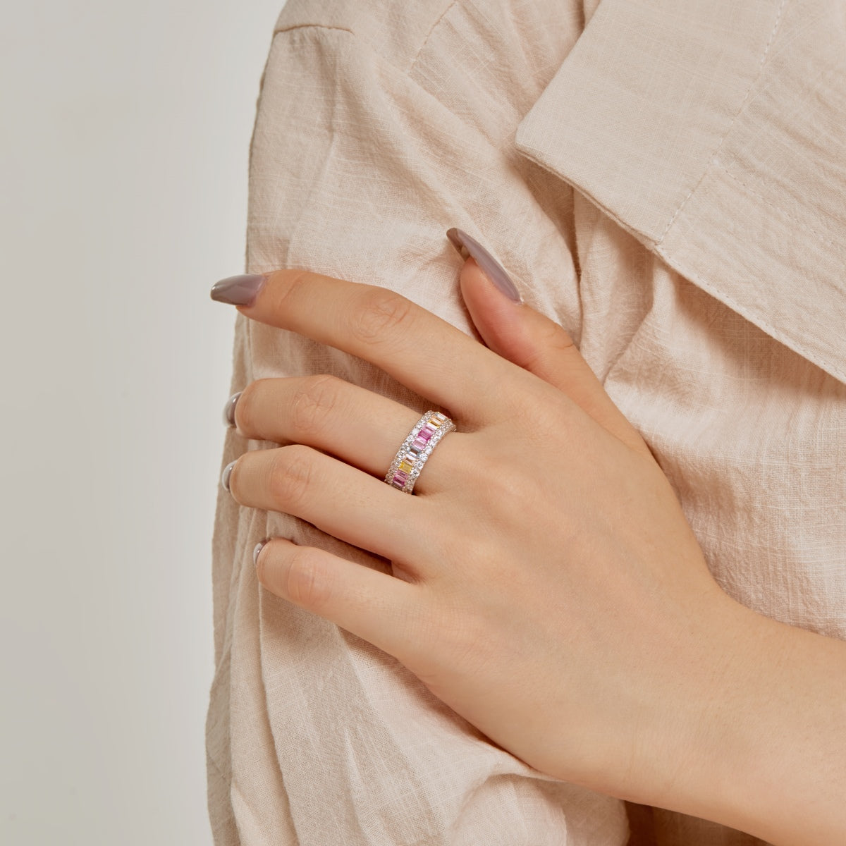 Angela Jewelry]Dainty Colorful Radiant Cut Daily Ring