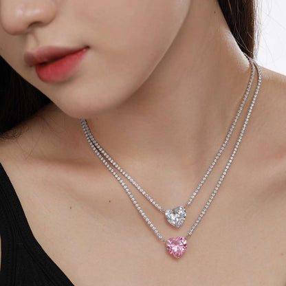 Angela Jewelry]8.0 Carat Versatile Colorful Sweet Heart-Shaped Tennis Necklace