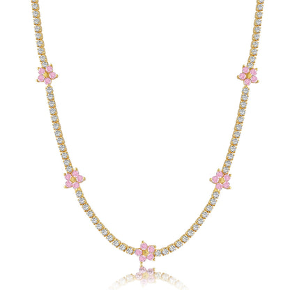 Angela Jewelry]Luxurious Colorful Flower Tennis Necklace