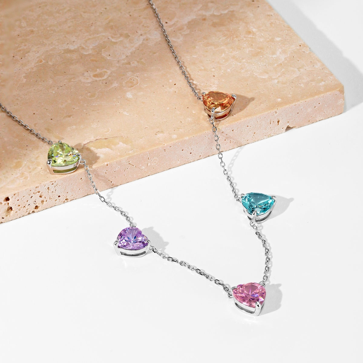 Angela Jewelry]Sparkling Colorful Heart Cut Necklace