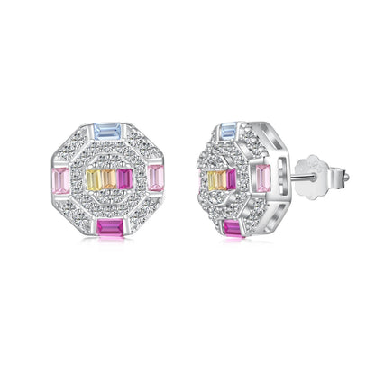 Angela Jewelry]Ornate Colorful Octagon Shape Daily Earrings