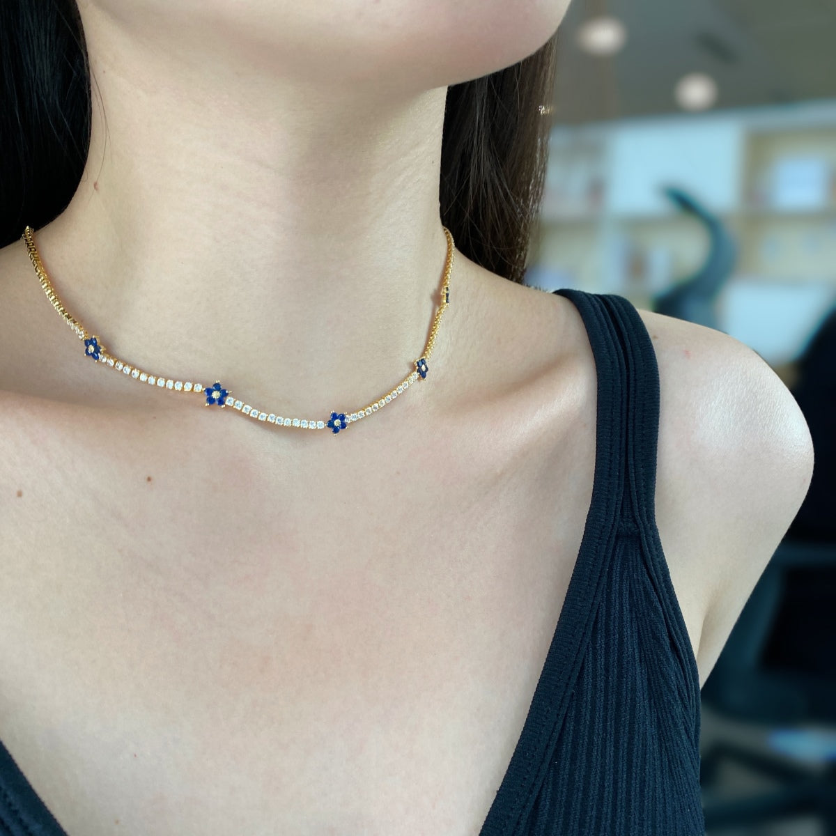 Angela Jewelry]Luxurious Colorful Flower Tennis Necklace