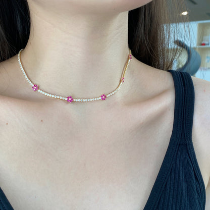 Angela Jewelry]Luxurious Colorful Flower Tennis Necklace