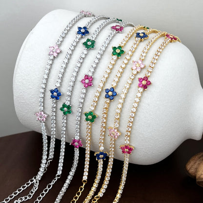 Angela Jewelry]Sparkling Flower Shape Tennis Bracelet