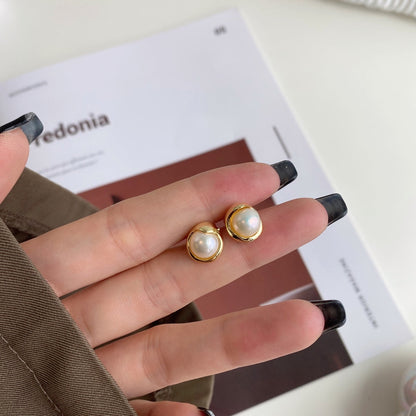 Angela Jewelry]Dainty Bread Pearl Earrings