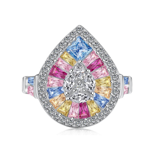 Angela Jewelry]Elegant Colorful Water Drop Shape Banquet Ring