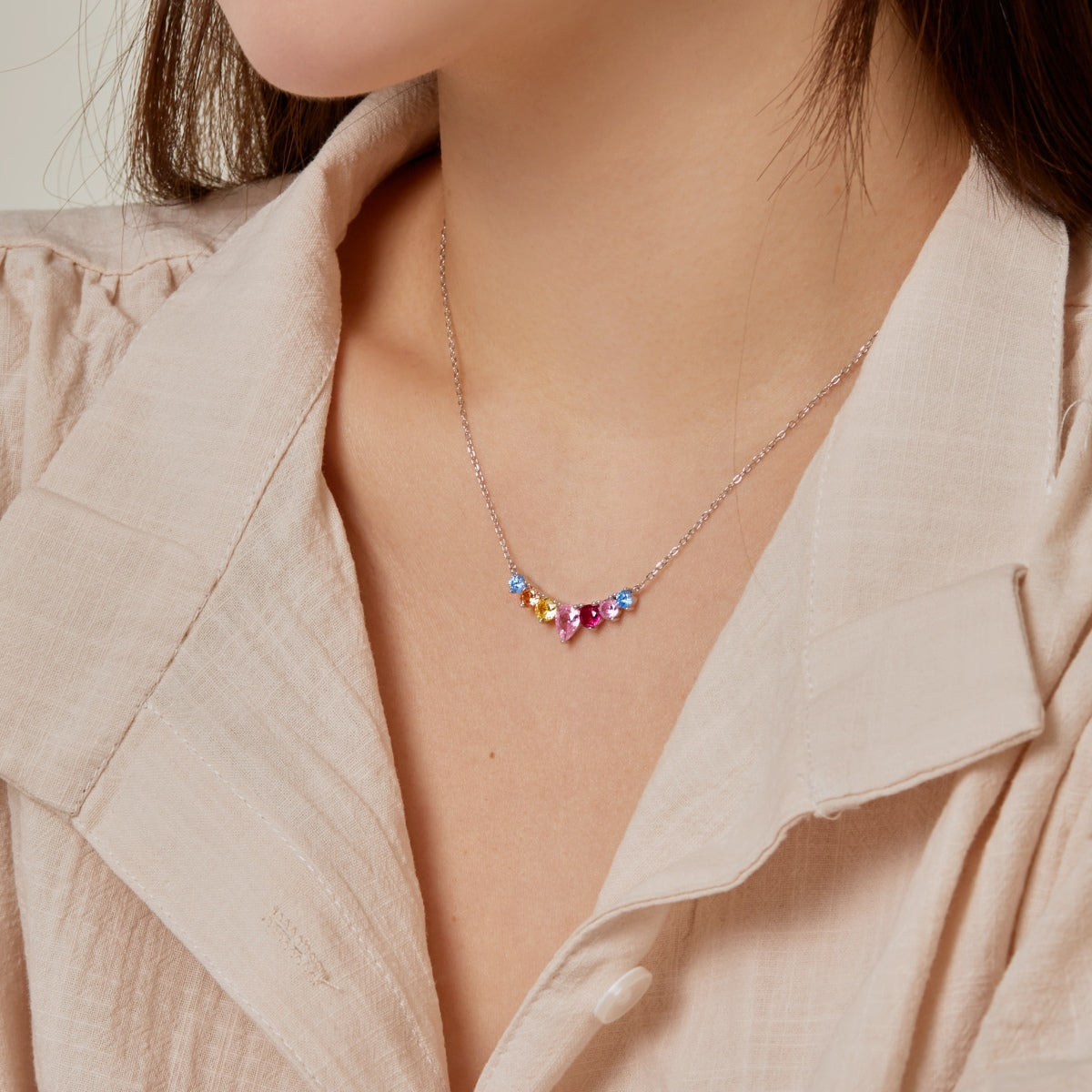 Angela Jewelry]Dainty Colorful Heart Necklace