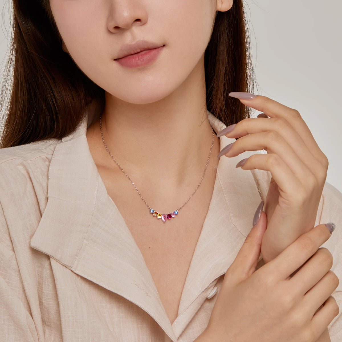 Angela Jewelry]Dainty Colorful Heart Necklace