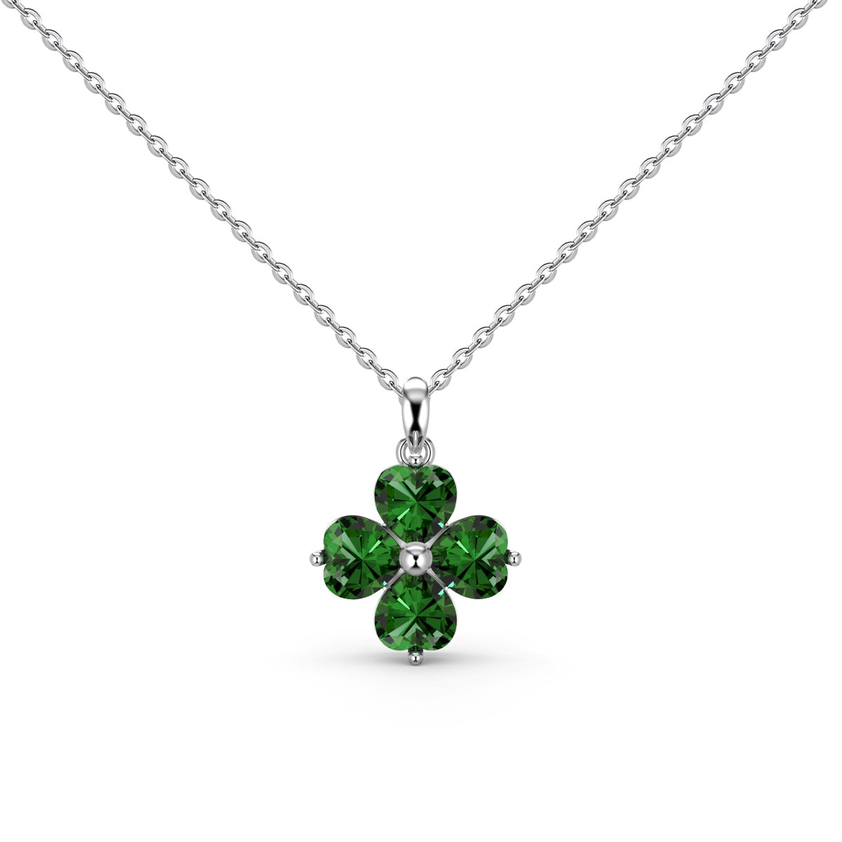 Angela Jewelry]Heart-Shaped Four-Leaf Clover Bead Necklace