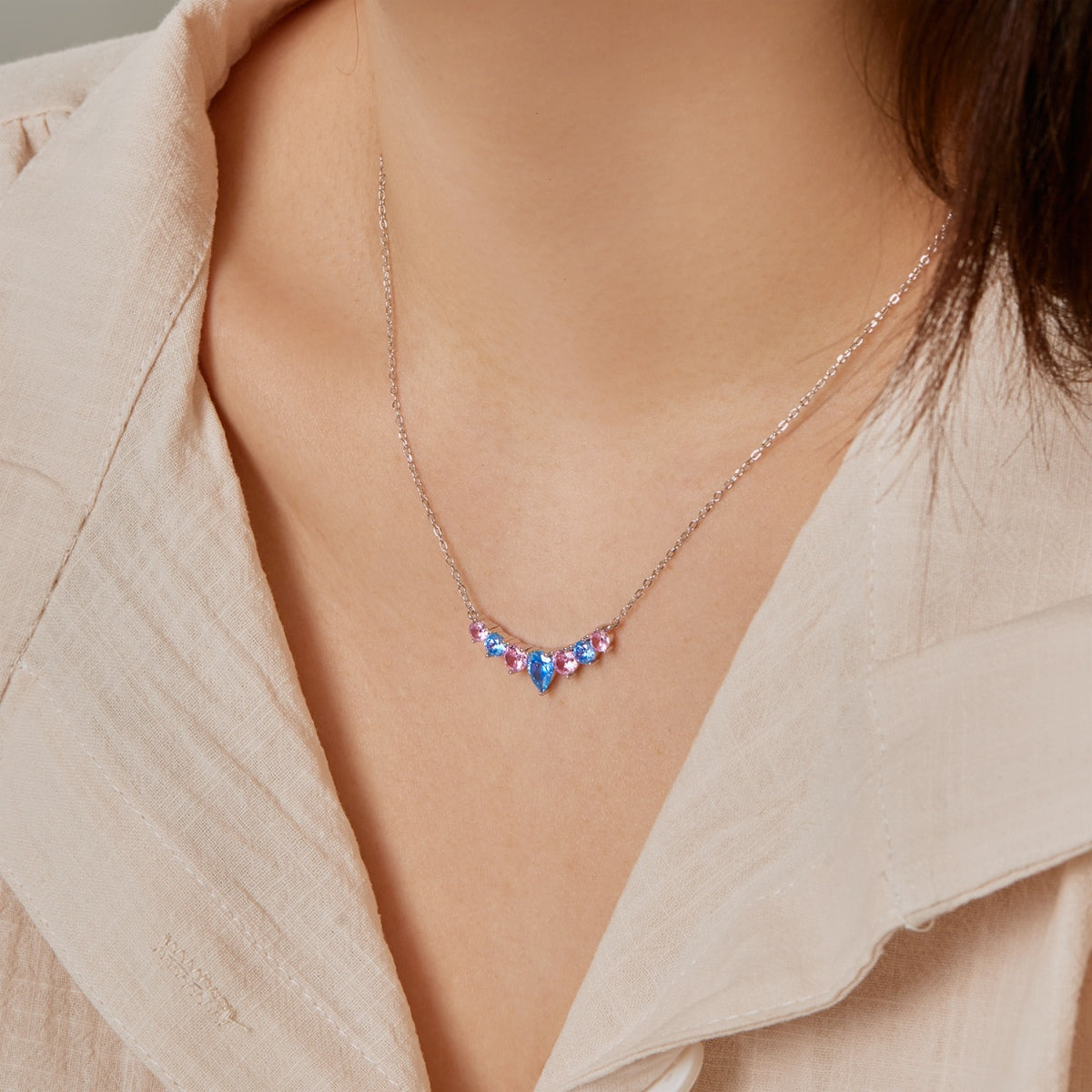 Angela Jewelry]Dainty Colorful Heart Necklace