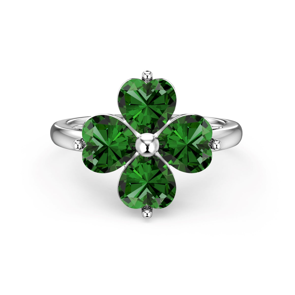 Angela Jewelry]Heart-shaped Four-Leaf Clover Ball Ring