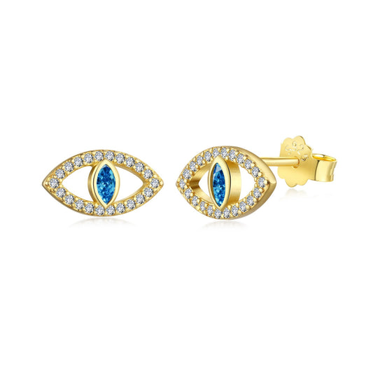 Angela Jewelry]Blue Devil Eyes Hollow Stud Earrings