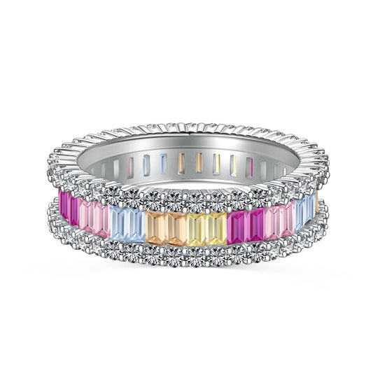 Angela Jewelry]Dainty Kaleidoscopic Emerald Cut Daily Ring