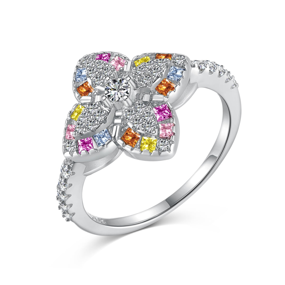 Angela Jewelry]Luxurious Colorful Flower Shape Banquet Ring