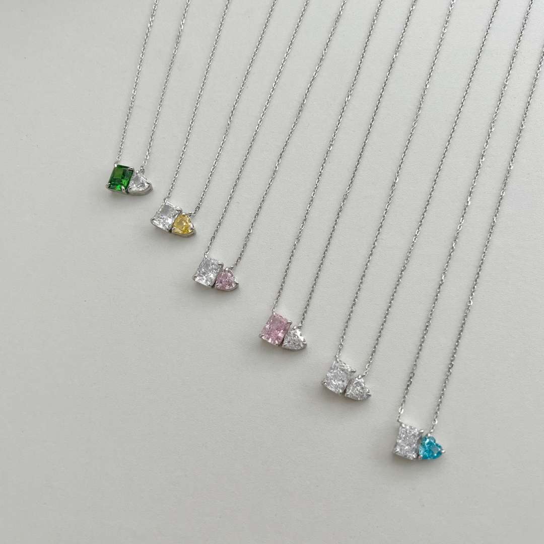 Angela Jewelry]Dazzling Square & Heart Shape Necklace