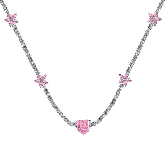 Angela Jewelry]Dazzling Pink Heart Flower Necklace