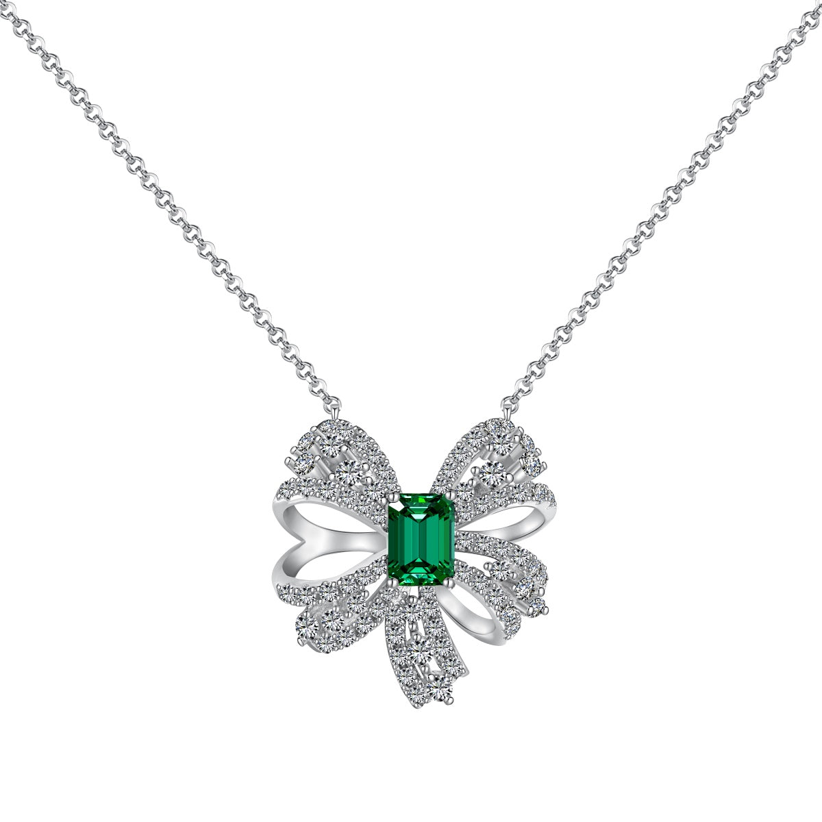 Angela Jewelry]Luxurious Flower Shape Emerald Cut Necklace