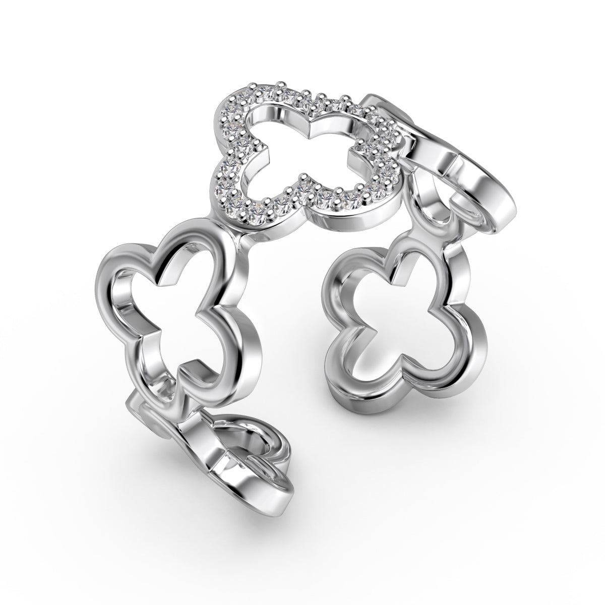 Angela Jewelry]Hollow Design Four-Leaf Clover Flower Shape Ring