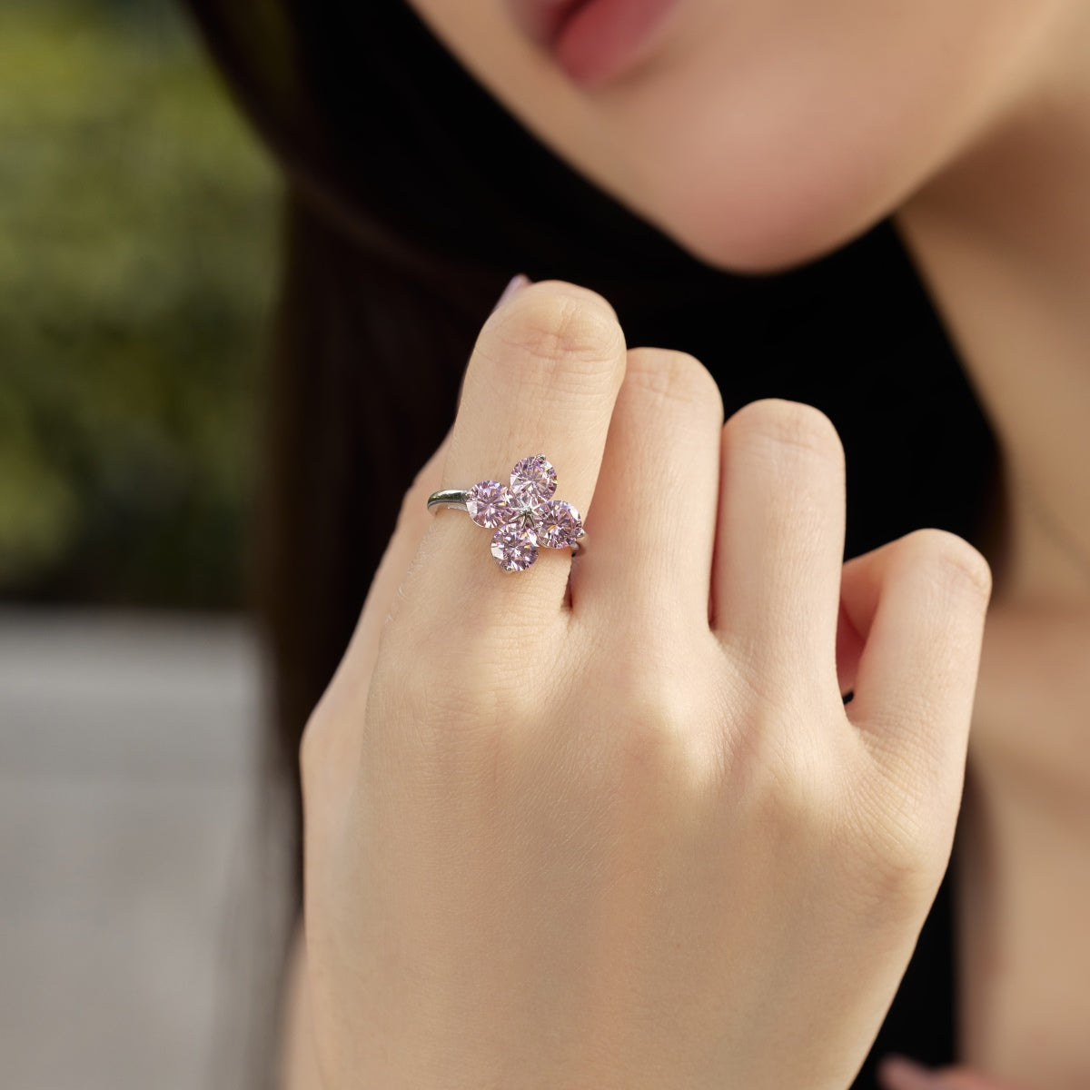 Angela Jewelry]Four-Leaf Clover Eight-Pointed Star Ring