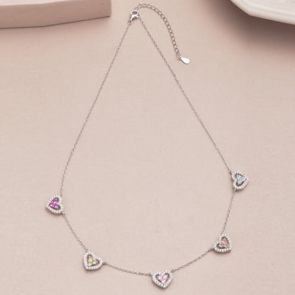 Angela Jewelry]Sparkling Five Heart Necklace