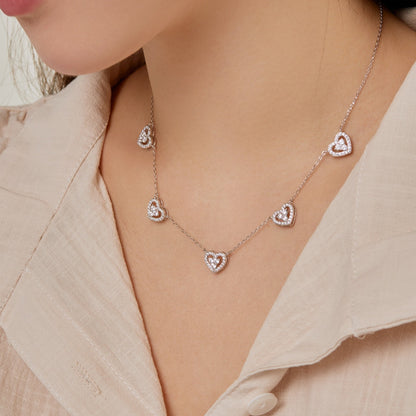 Angela Jewelry]Sparkling Five Heart Necklace