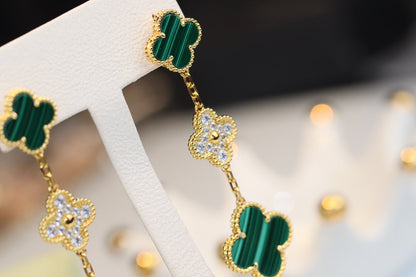 [Angela Jewellery]CLOVER EARRINGS GOLD MALACHITE DIAMOND 3 MOTIF