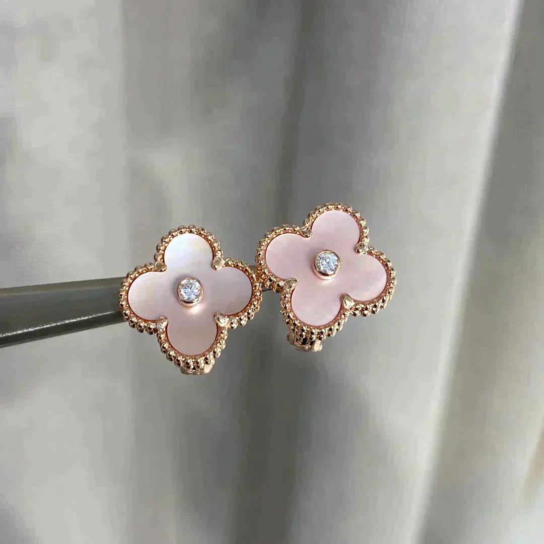 [Angela Jewellery]CLOVER MEDIUM 1 MOTIFS  PINK MOP DIAMOND EARRINGS