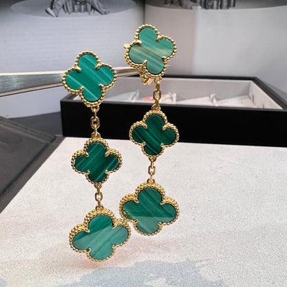 [Angela Jewellery]CLOVER MALACHITE 3 MOTIFS GOLD
