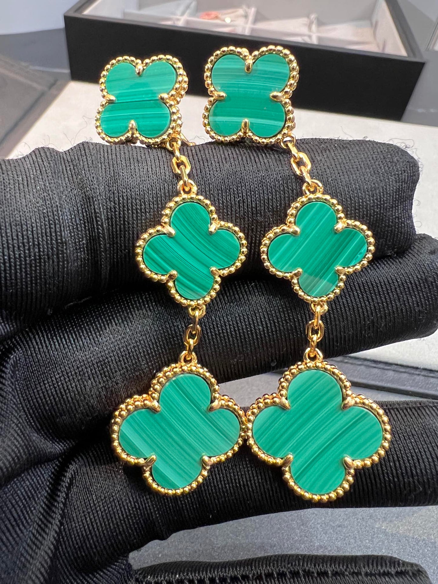 [Angela Jewellery]CLOVER MALACHITE 3 MOTIFS GOLD