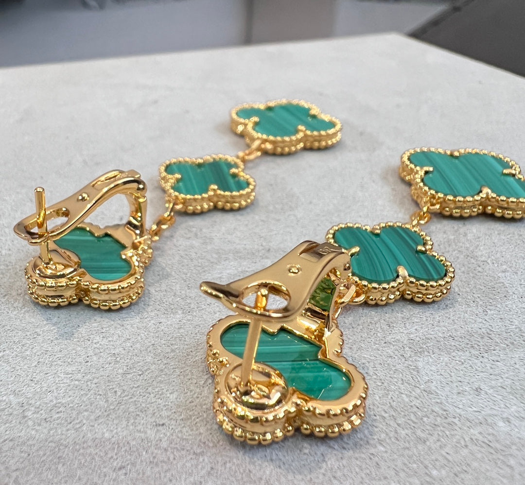 [Angela Jewellery]CLOVER MALACHITE 3 MOTIFS GOLD